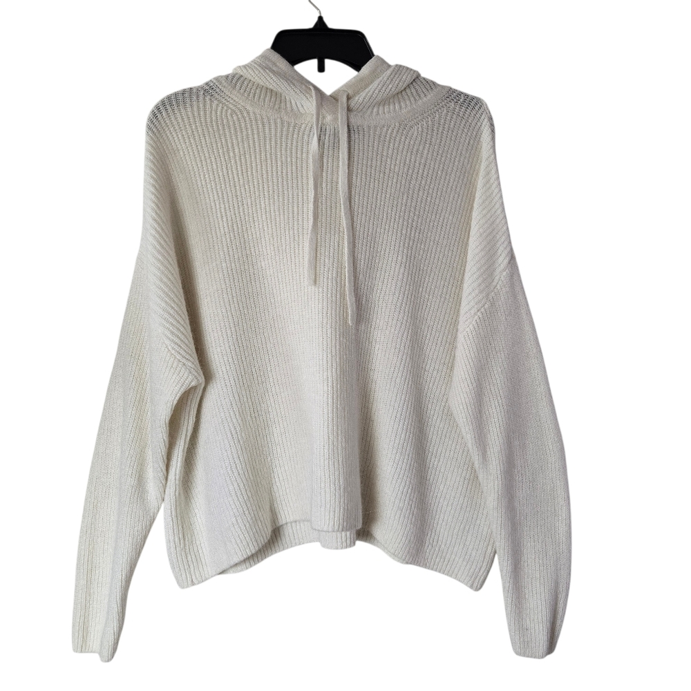 Banana Republic Ribbed Sweater Hoodie‎ Alpaca Hair Blend Ivory Relaxed